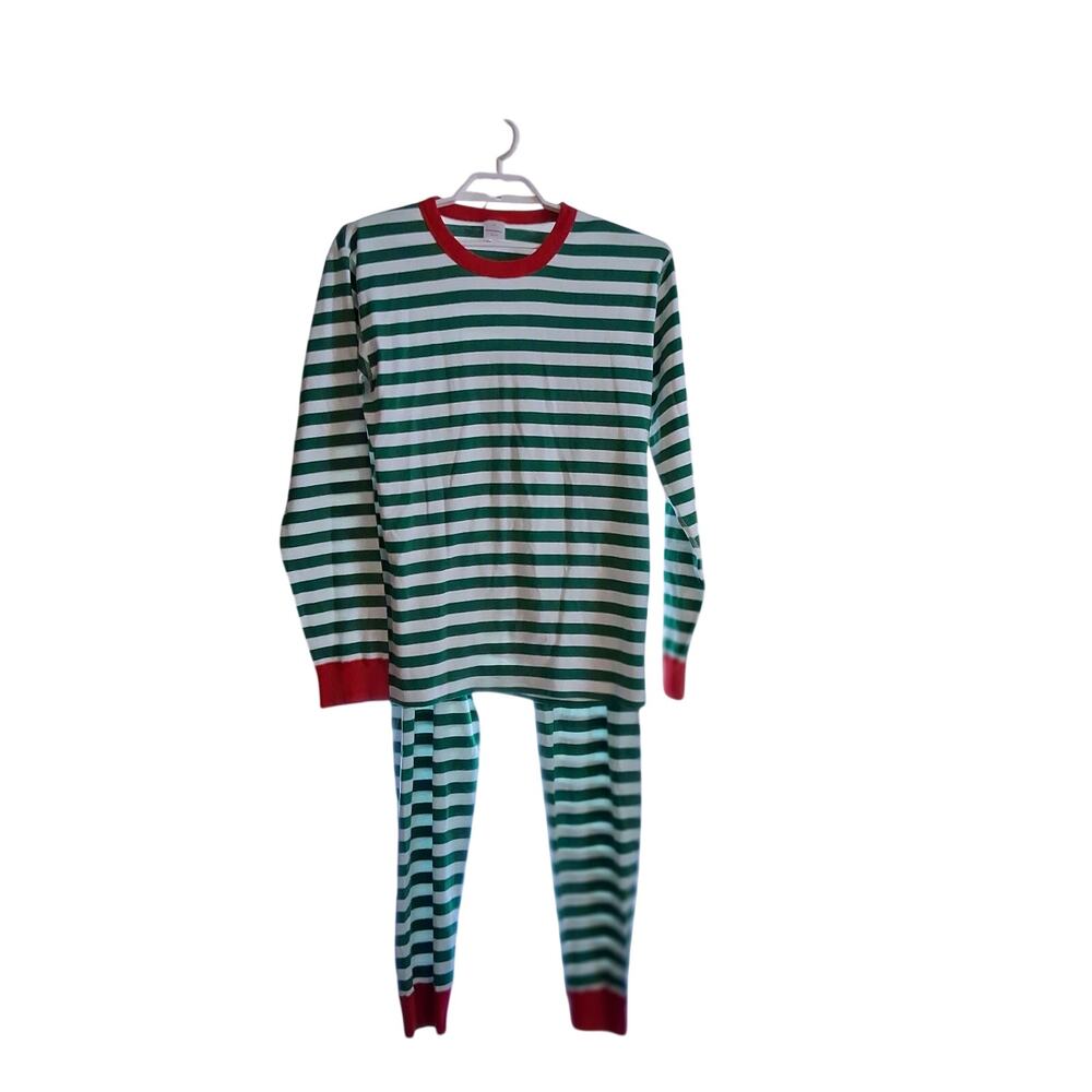 Hanna Andersson pajamas mens XL cotton Peru long johns white green red striped